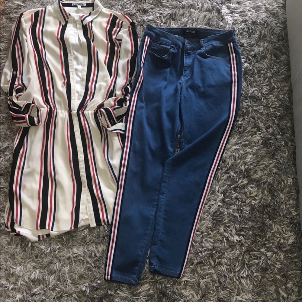 Express shirt dress size sm and blue jeans size 7